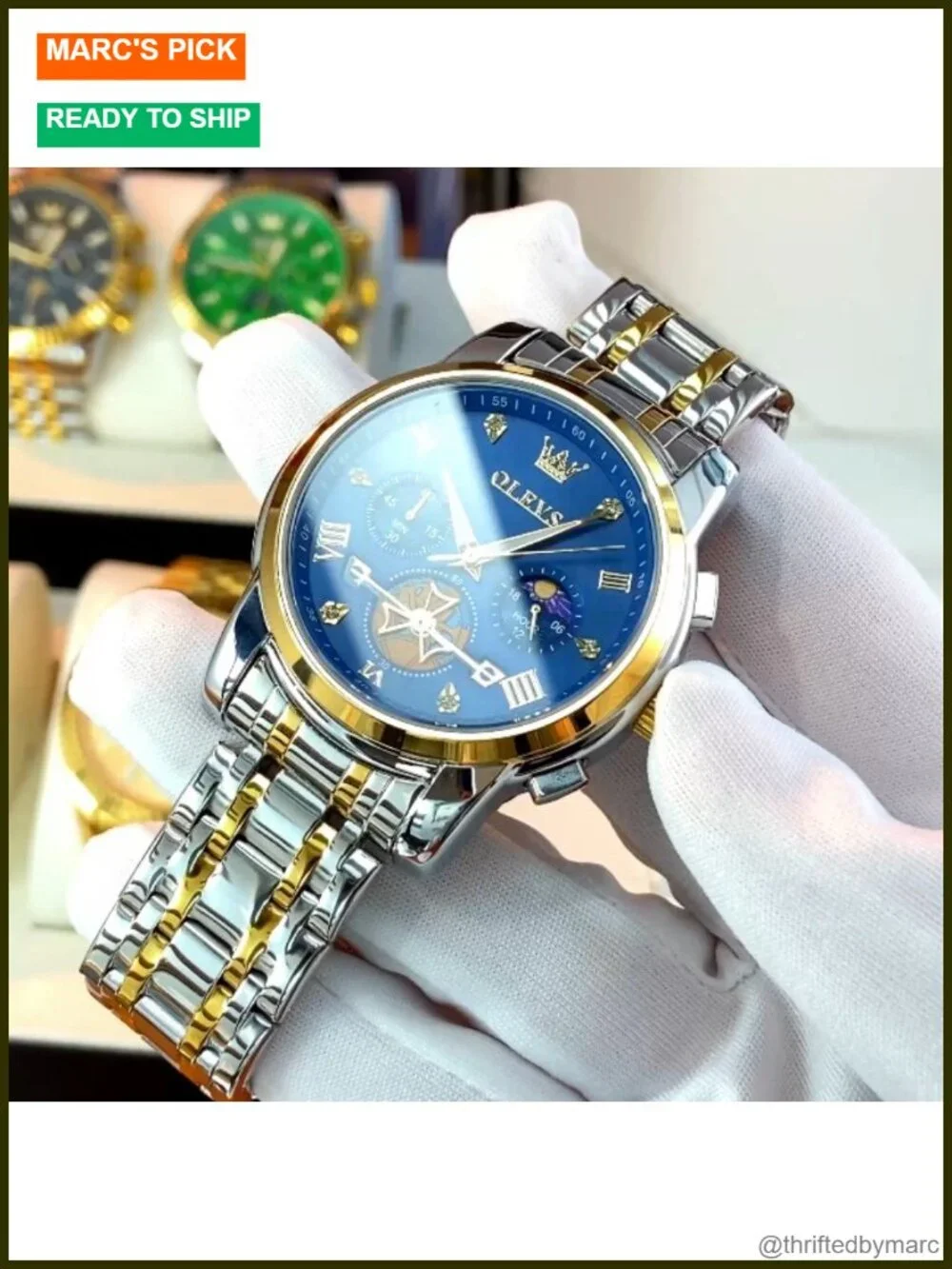 Men's Stainless Steel Chronograph Watch, Large Face Roman Numerals Diamond